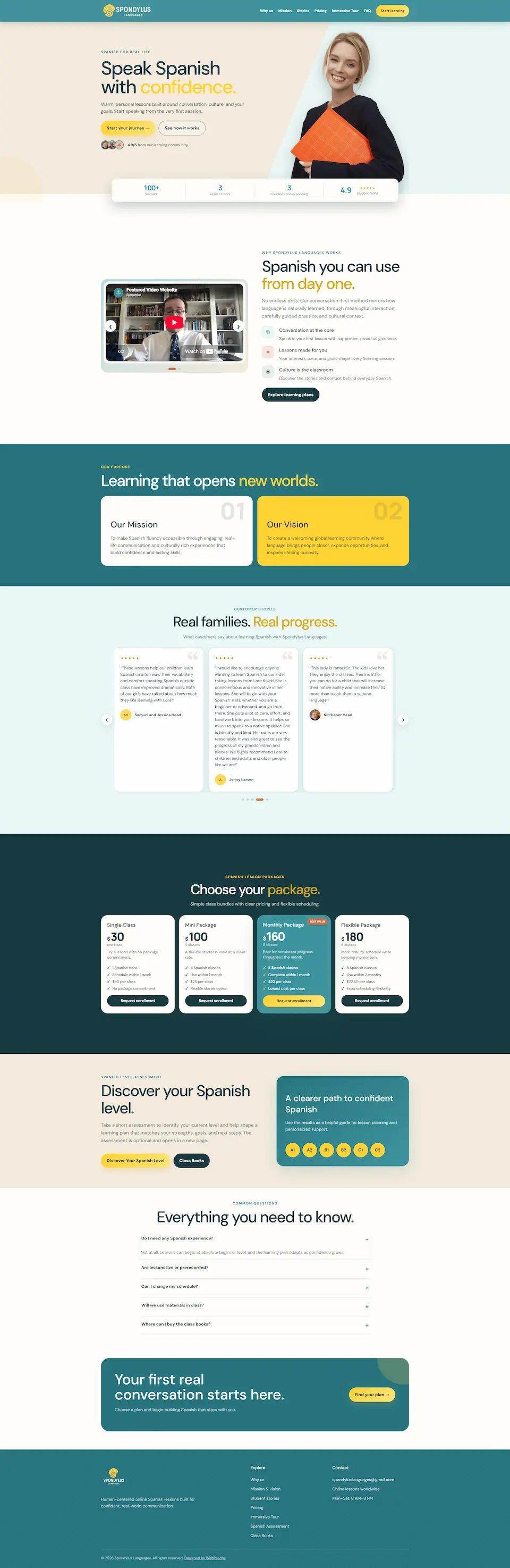 Spondylus Languages long website design preview